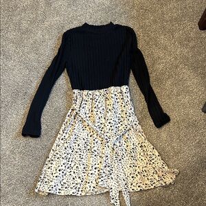 Black and Floral Long Sleeve Dress